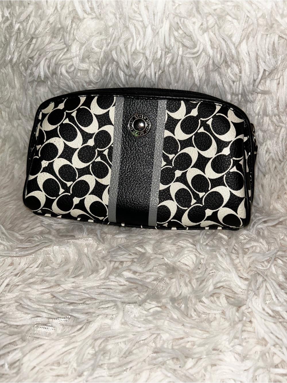 Coach Black & White Signature Stripe Cosmetic Case
